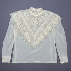 Jessica’s Gunnies Gunne Sax Lace and Crochet Ruffled Cottagecore Blouse